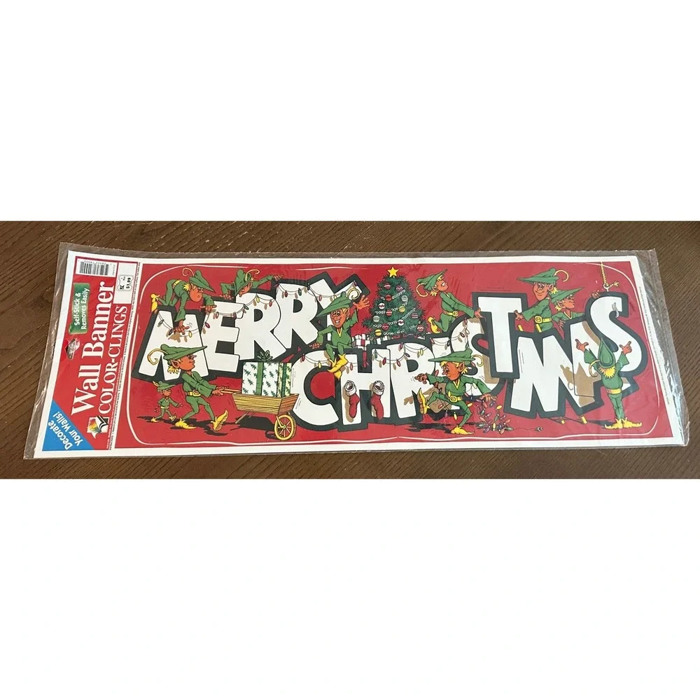Vintage‎ Merry Christmas Wall Banner Color-Clings Elves Holiday Decor New